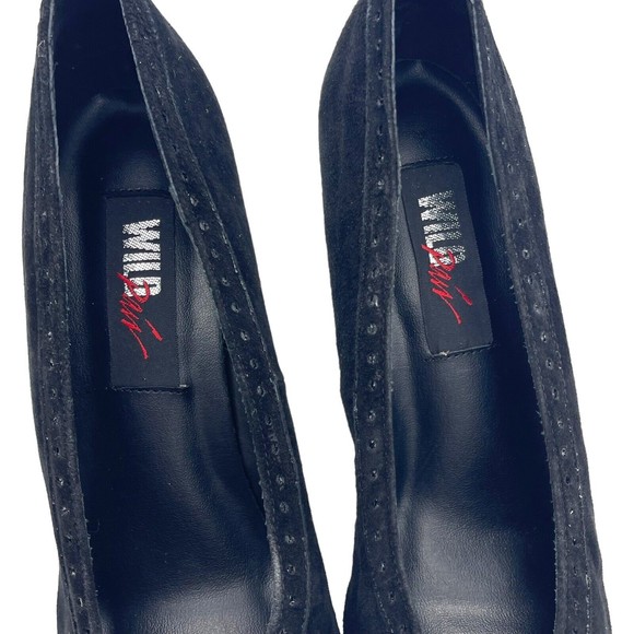 The Wild Pair Vintage 80s 90s Retro Black Suede Pointed Cap Toe Heels Pumps 8.5 - Picture 14 of 15